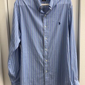 Ralph Lauren Men's Blue and Yellow Striped Shirt